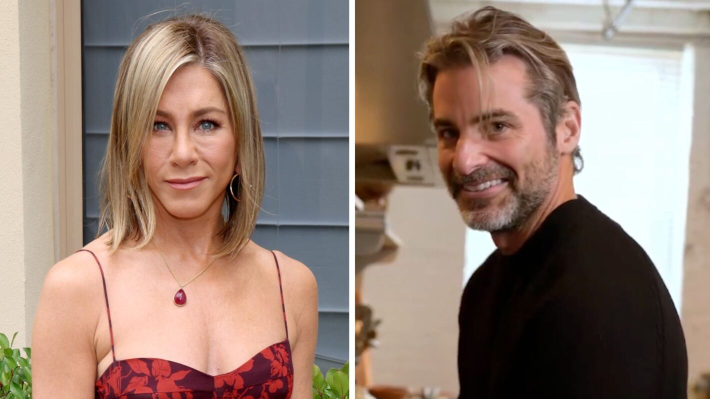 Jennifer Aniston (L), Jim Curtis (R)