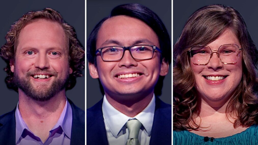 (from left) 'Jeopardy! players Greg Shipman, Paolo Pasco, and Kelley Anneken, on Season 42, September 18, 2025