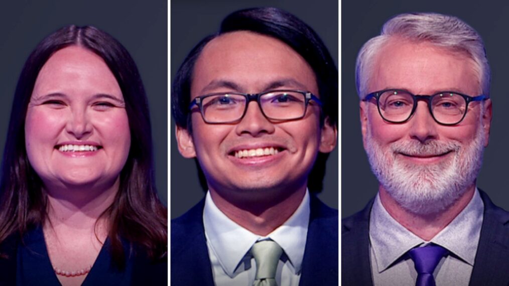 'Jeopardy!' players on September 12, 2025- Saralynn Mckinnon-Crowley, Paolo Pasco, and Jeff Freymann