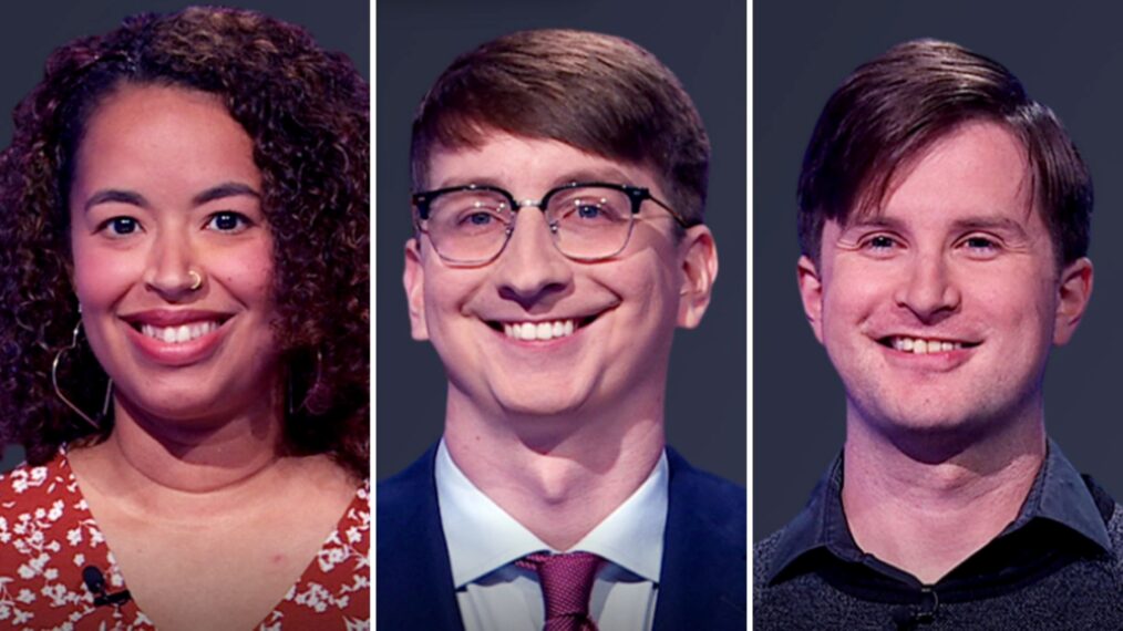 (from left) 'Jeopardy!' Season 42 contestants Hanna Gomez, Zach Knecht, Curtis Bogetti