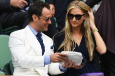 Jude Law and Phillipa Coan on day eleven of the Wimbledon Lawn Tennis Championships at the All England Lawn Tennis and Croquet Club on July 8, 2016 in London, England.