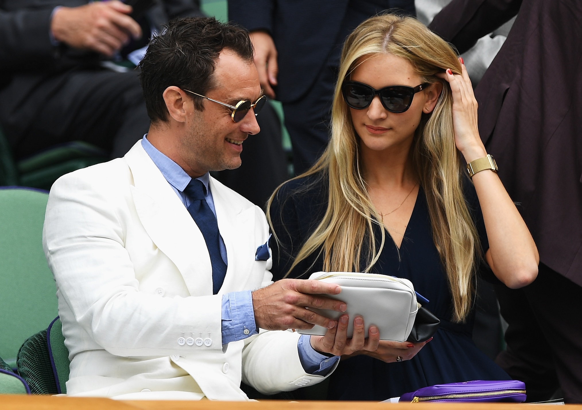 Jude Law and Phillipa Coan during the **** against **** on day eleven of the Wimbledon Lawn Tennis Championships at the All England Lawn Tennis and Croquet Club on July 8, 2016 in London, England.