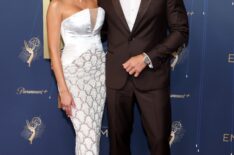 Sofia Pernas and Justin Hartley attend the 77th Primetime Emmy Awards at Peacock Theater on September 14, 2025 in Los Angeles, California.