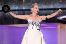 Katherine LaNasa accepts the Outstanding Supporting Actress in a Drama Series award for 'The Pitt' onstage during the 77th Primetime Emmy Awards at Peacock Theater on September 14, 2025 in Los Angeles, California.