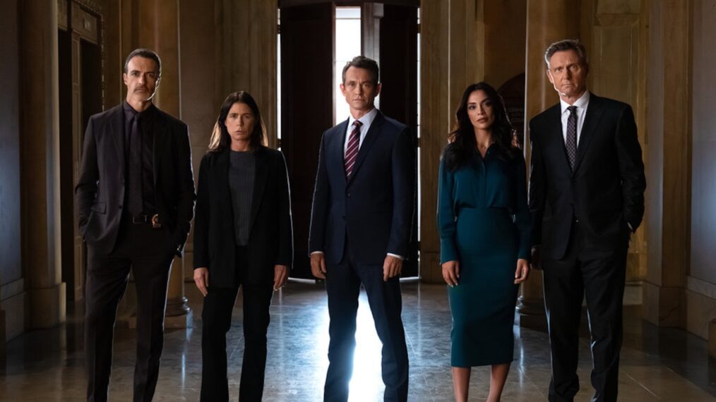 Reid Scott as Detective Vincent Riley, Maura Tierney as Lieutenant Jessica Brady, Hugh Dancy as A.D.A. Nolan Price, Odelya Halevi as A.D.A. Samantha Maroun, Tony Goldwyn as District Attorney Nicholas Baxter — 'Law & Order' Season 25 Premiere