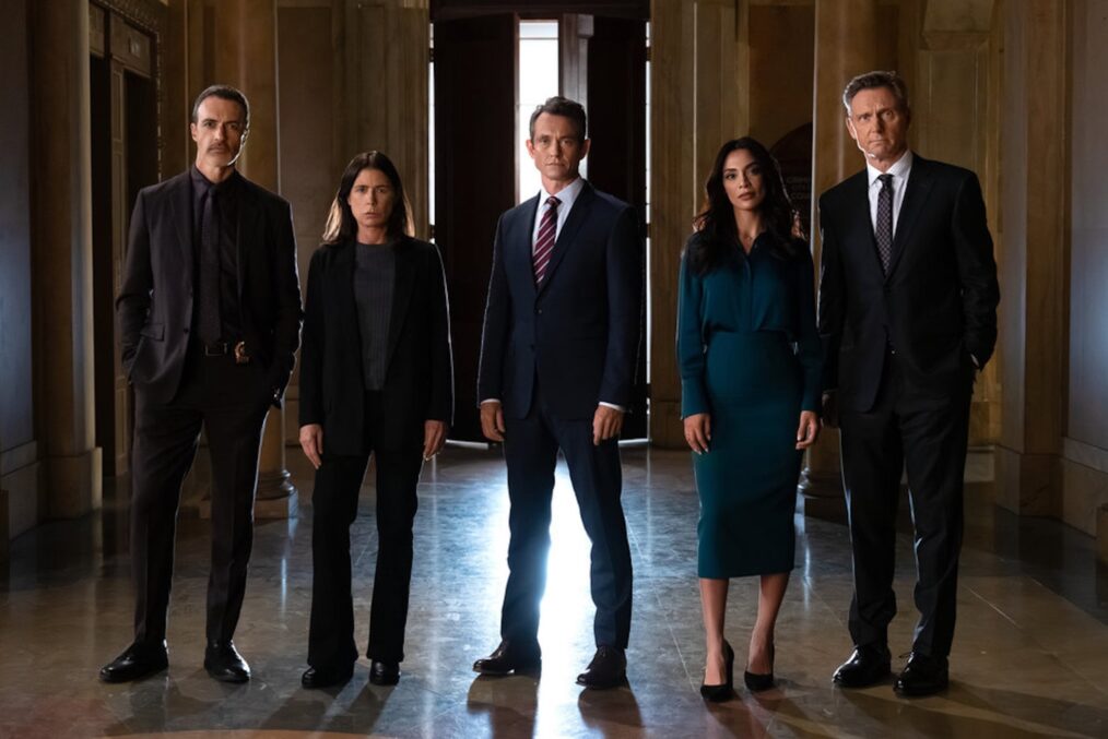 Reid Scott as Detective Vincent Riley, Maura Tierney as Lieutenant Jessica Brady, Hugh Dancy as A.D.A. Nolan Price, Odelya Halevi as A.D.A. Samantha Maroun, Tony Goldwyn as District Attorney Nicholas Baxter — 'Law & Order' Season 25 Premiere 