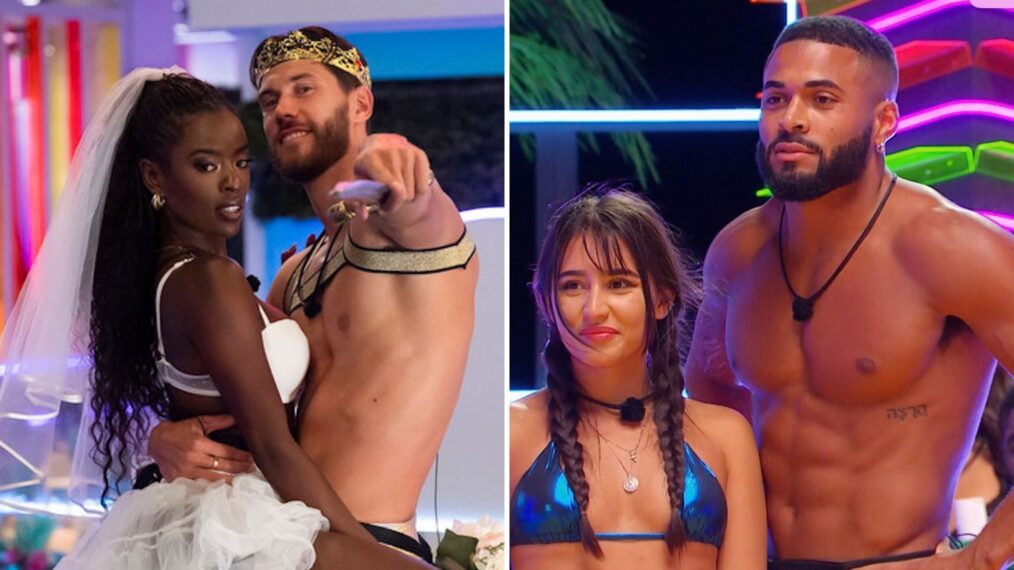 Justine Ndiba and Jack Fowler in 'Love Island Games' Season 1; Johnny and Aureila in Love Island Games Season 1
