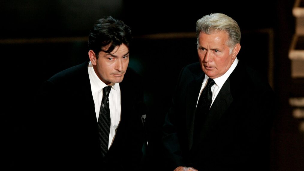 Actors Charlie Sheen (L) and Martin Sheen present the award for Outstanding Supporting Actress in a Drama Series onstage at the 58th Annual Primetime Emmy Awards