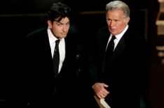 Actors Charlie Sheen (L) and Martin Sheen present the award for Outstanding Supporting Actress in a Drama Series onstage at the 58th Annual Primetime Emmy Awards