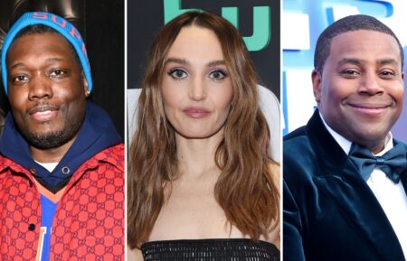 Michael Che, Chloe Fineman, and Kenan Thompson