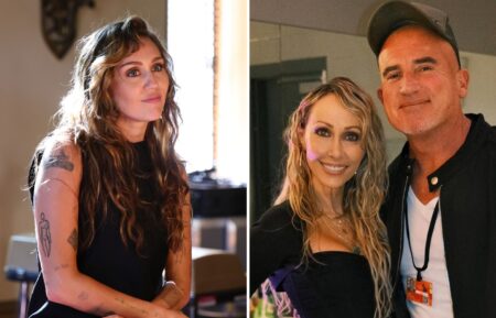 Miley Cyrus attends TikTok Presents Something Beautiful Album Release Event With Miley Cyrus at Chateau Marmont on May 27, 2025 in Los Angeles, California; Tish Cyrus and Dominic Purcell together