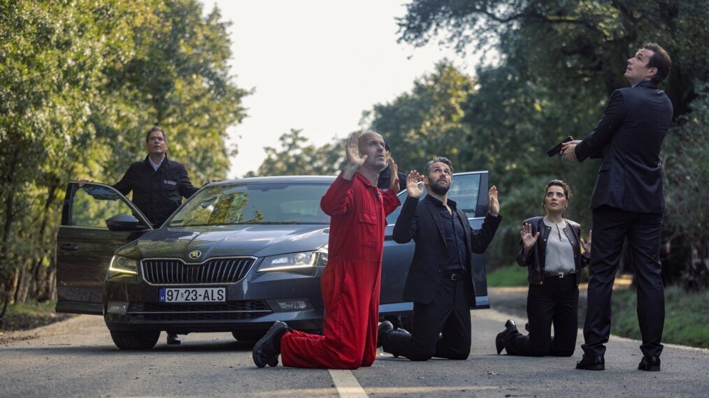 Michael Weatherly as Tony Dinozzo, Velibor Topic as Dejan Lazar, Julian Ovenden as Jonah, Nassima Benchicou as Martine and James D'Arcy as Henry — 'NCIS: Tony & Ziva' Season 1 Episode 5 'To Be Determined'