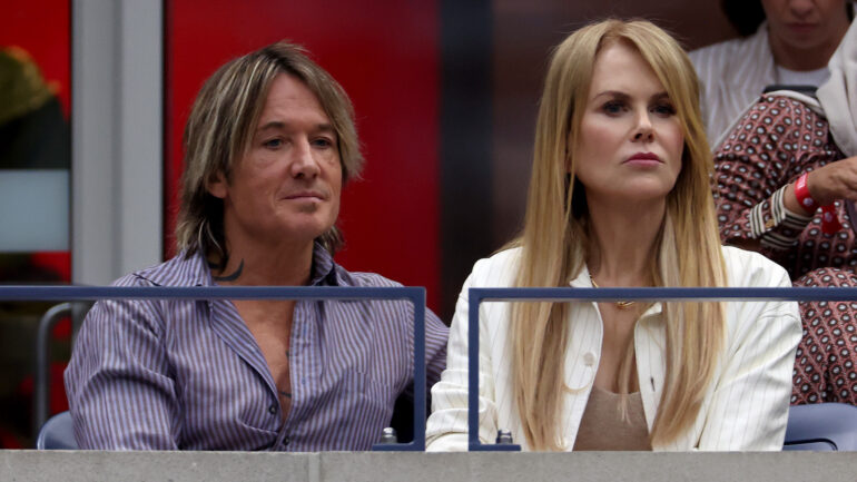 Australian-American singer Keith Urban and American-Australian actress Nicole Kidman look on during the Men's Singles Final match between Novak Djokovic of Serbia and Daniil Medvedev of Russia on Day Fourteen of the 2023 US Open at the USTA Billie Jean King National Tennis Center on September 10, 2023 in the Flushing neighborhood of the Queens borough of New York City.