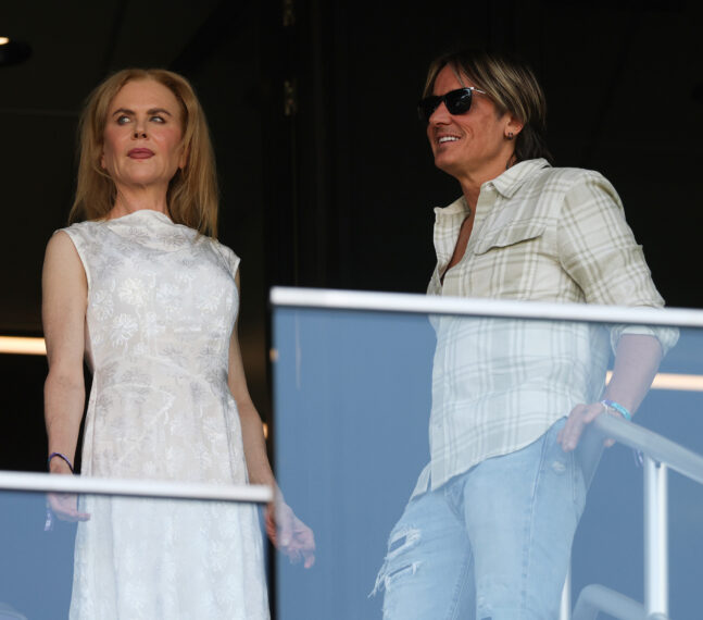 Actress Nicole Kidman and Singer Keith Urban look on during the FIFA Club World Cup 2025 group D match between Los Angeles Football Club and Esperance de Tunis at GEODIS Park on June 20, 2025 in Nashville, Tennessee.