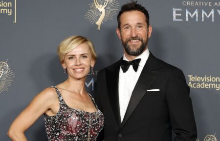 Sara Wells and Noah Wyle attend the 2025 Creative Arts Emmy Awards at Peacock Theater on September 06, 2025 in Los Angeles, California.