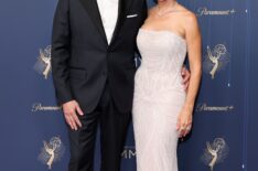 Noah Wyle and Sara Wells attend the 77th Primetime Emmy Awards at Peacock Theater on September 14, 2025 in Los Angeles, California.