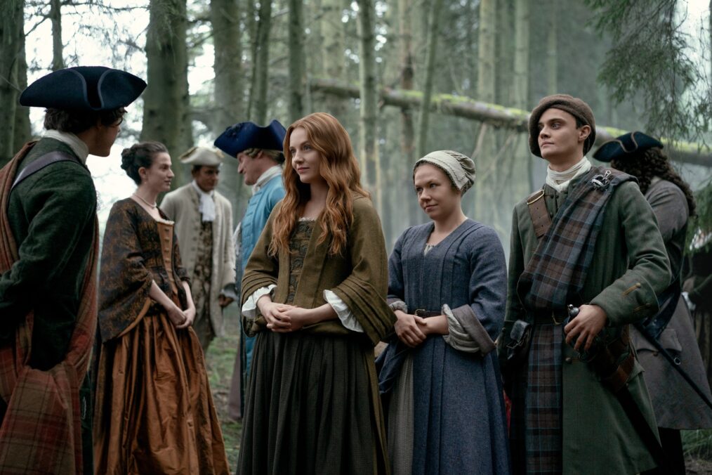 Harriet Slater, Sally Messham, and Seamus McLean Ross in 'Outlander: Blood of My Blood' Season 1
