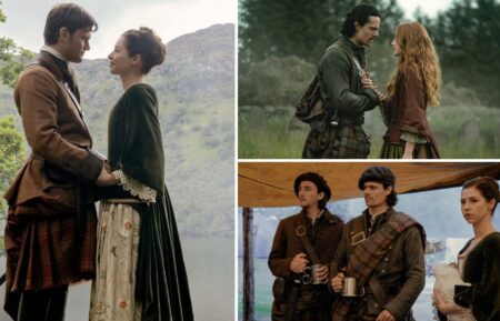 Jeremy Irvine, Hermione Corfield, Jamie Roy, Harriet Slater, and Rory Alexander in 'Outlander: Blood of My Blood' Season 1
