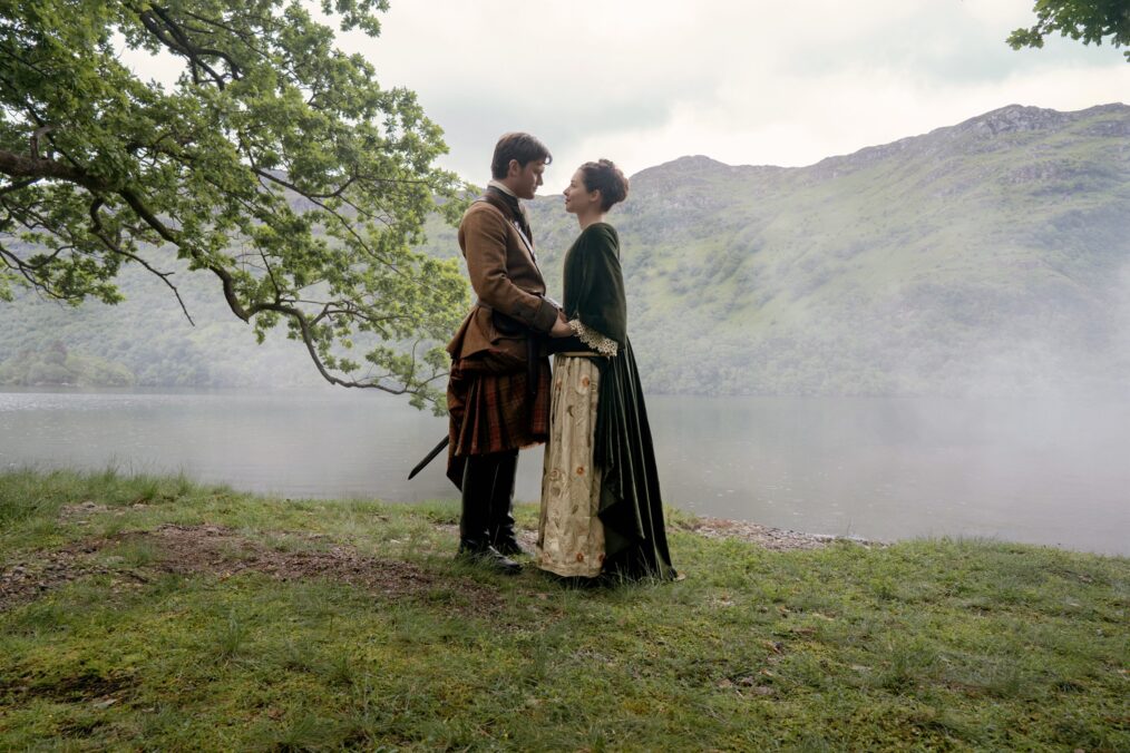 Jeremy Irvine and Hermione Corfield in 'Outlander: Blood of My Blood' Season 1