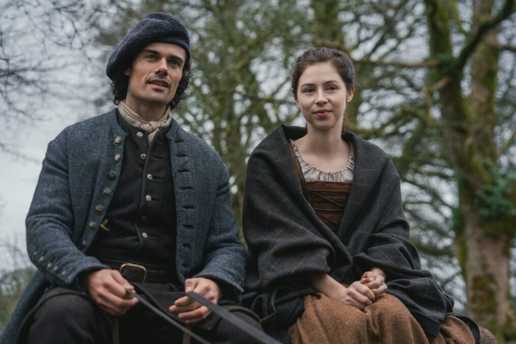 Jamie Roy and Hermione Corfield in 'Outlander: Blood of My Blood'