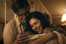 Jeremy Irvine and Hermione Corfield in 'Outlander: Blood of My Blood' Season 1