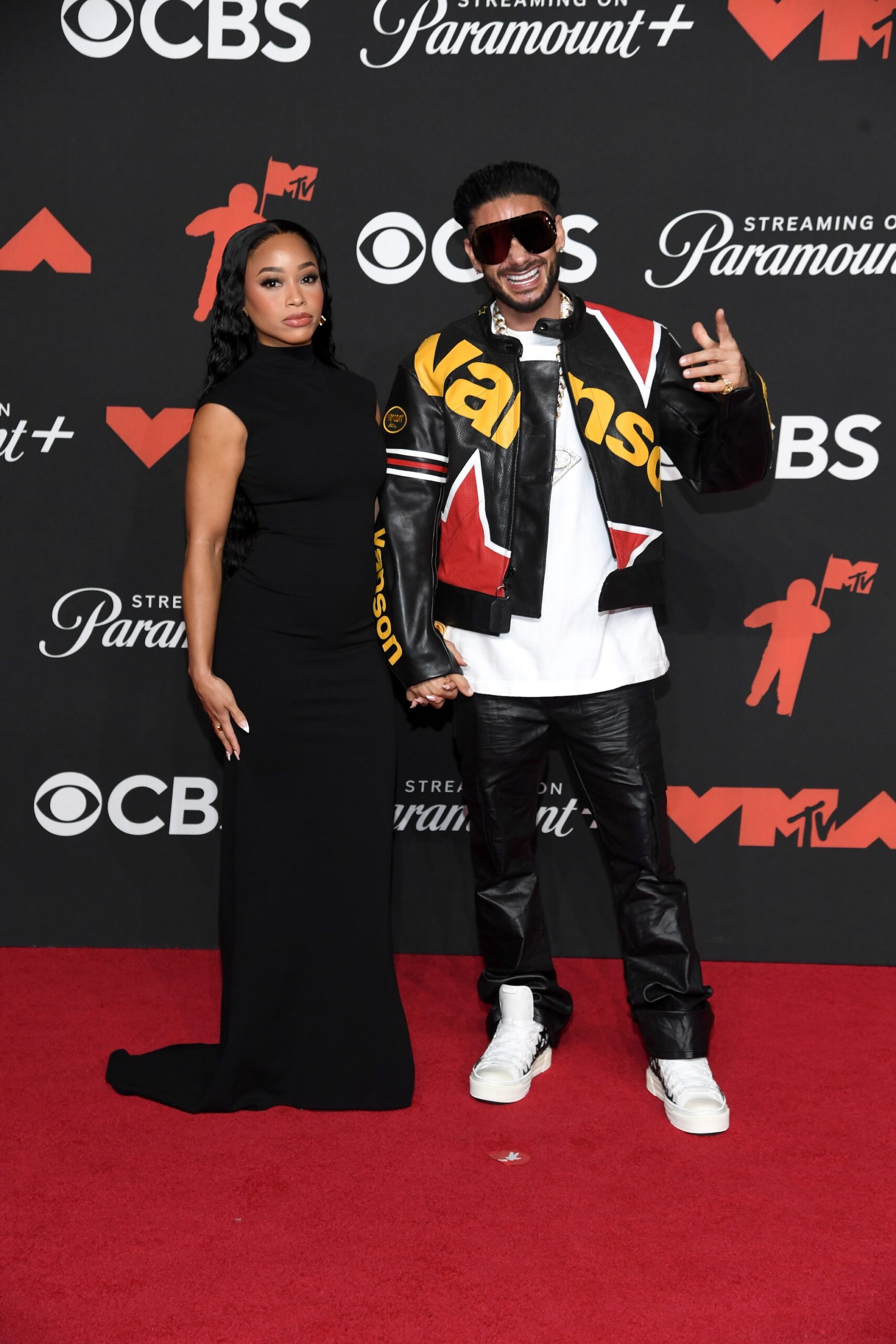 Nikki Hall and DJ Pauly D attend the 2025 MTV Video Music Awards at UBS Arena on September 07, 2025 in Elmont, New York.