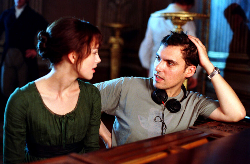 Keira Knightley, director Joe Wright on set on 'Pride & Prejudice' (2005)