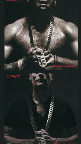 Ryan Seacrest recreating LL Cool J's album cover, 