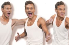 Ryan Seacrest in different poses recreating Mariah Carey's album
