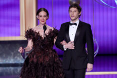 Sarah Paulson and Evan Peters speak onstage during the 77th Primetime Emmy Awards at Peacock Theater on September 14, 2025 in Los Angeles, California.