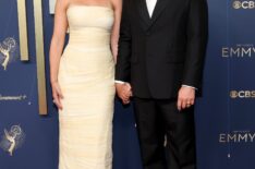 Scarlett Johansson and Colin Jost attend the 77th Primetime Emmy Awards at Peacock Theater on September 14, 2025 in Los Angeles, California.
