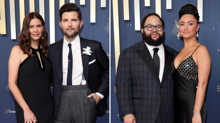 Adam Scott and Naomi Scott, Zach Cherry and his wife at the 2025 Emmys
