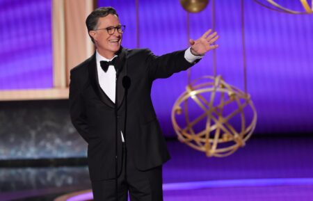 LOS ANGELES, CALIFORNIA - SEPTEMBER 14: Stephen Colbert speaks onstage during the 77th Primetime Emmy Awards at Peacock Theater on September 14, 2025 in Los Angeles, California.