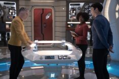Anson Mount as Pike, Celia Rose Gooding as Uhura and Ethan Peck as Spock — 'Star Trek: Strange New Worlds' Season 3 Episode 9 'Terrarium'