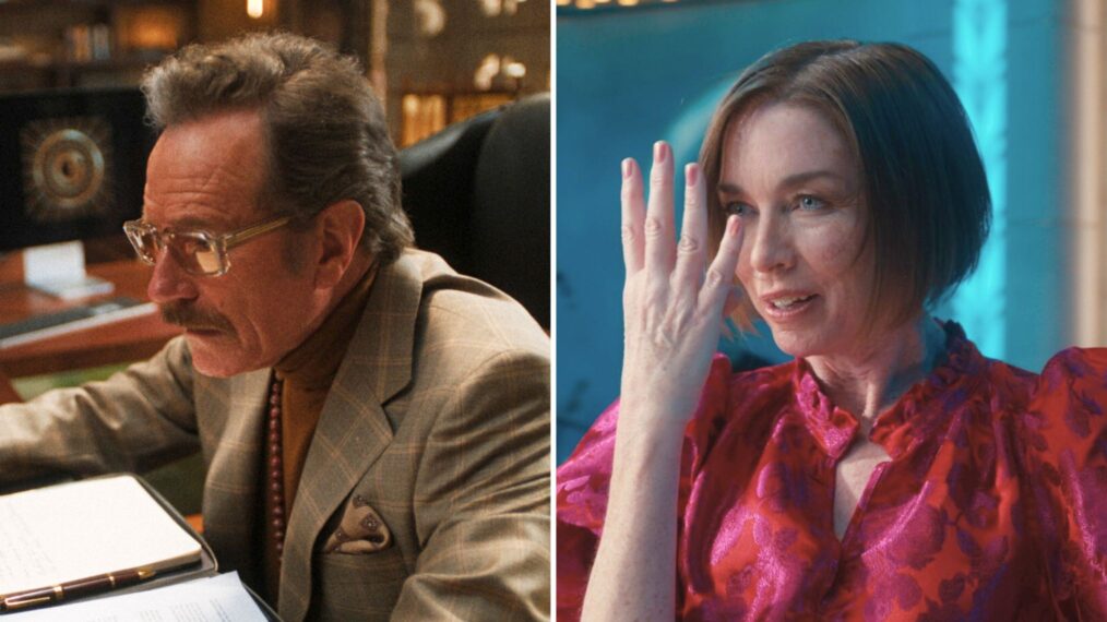 Bryan Cranston as Griffin Mill in 'The Studio,' Julianne Nicholson as Dance Mom in 'Hacks'