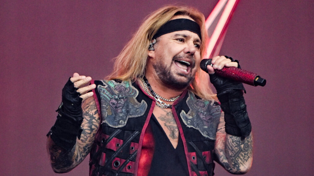 SHEFFIELD, ENGLAND - MAY 22: Vince Neil of Mötley Crüe performs live for the 'The World Tour' at Sheffield Bramall Lane on May 22, 2023 in Sheffield, England.