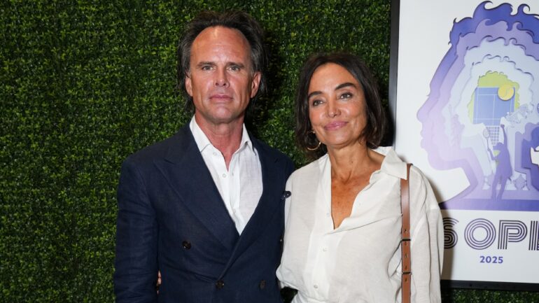 Walton Goggins and Nadia Conners attend the US Open Tennis Championship at the USTA Billie Jean King National Tennis Center on September 06, 2025 in New York City.