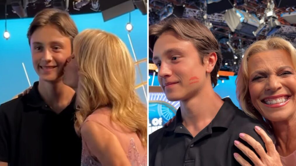 Vanna White kissing the cheek of a 'Wheel of Fortune' audience member on September 13, 2025