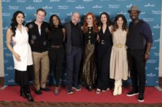 LtoR: Amanda Wong (Mei), Ben Rosenbaum (Mike), Natasha Burnett (Minnie), Hrothgar Mathews (Ned), Johannah Newmarch (Molly), Loretta Walsh (Florence), Miranda MacDougall (Edie), Viv Leacock (Joseph) at the 'When Calls the Heart' Hearties convention