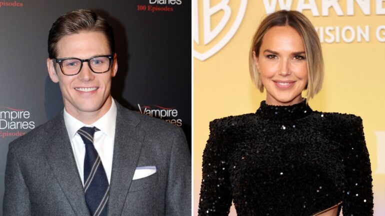 Actor Zach Roerig attends The Vampire Diaries 100th Episode Celebration on November 9, 2013 in Atlanta, Georgia; Arielle Kebbel attends Warner Bros. Television Group's Fall TV Season Celebration at Nya Studios on October 10, 2024 in Los Angeles, California.