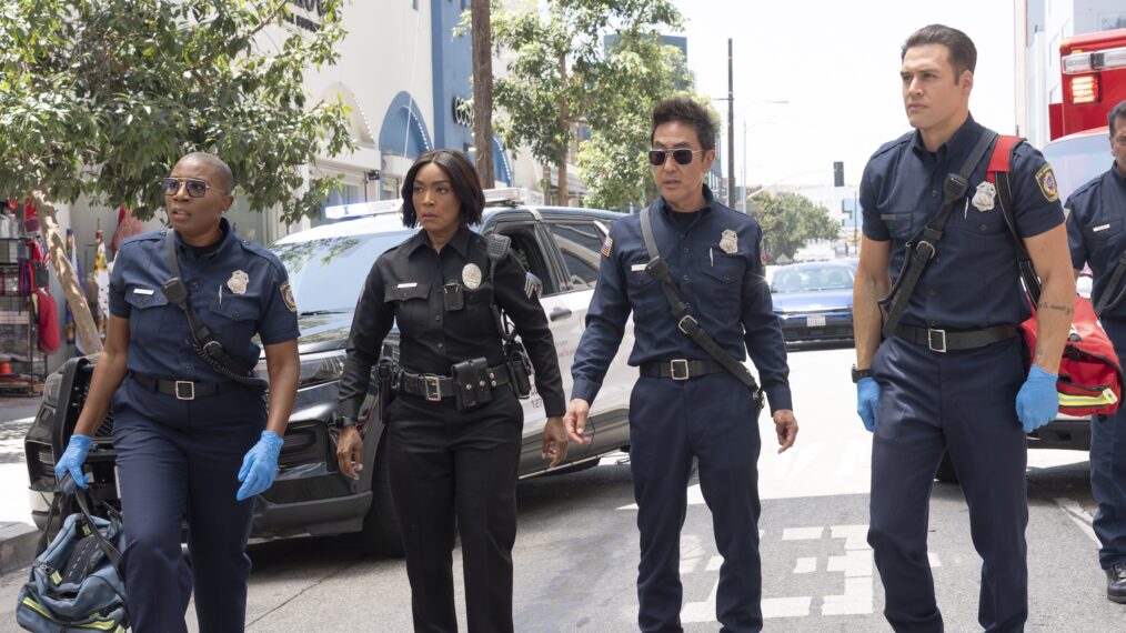 Aisha Hinds as Hen, Angela Bassett as Athena, Kenneth Choi as Chimney, and Ryan Guzman as Eddie — '9-1-1' Season 9 Premiere 