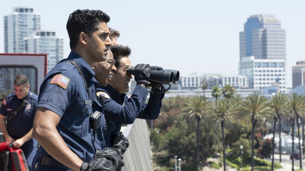 Anirudh Pisharody as Ravi, Aisha Hinds as Hen, and Kenneth Choi as Chimney — '9-1-1' Season 9 Premiere 