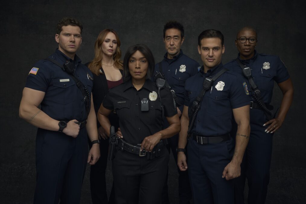 Oliver Stark as Buck, Jennifer Love Hewitt as Maddie, Angela Bassett as Athena, Kenneth Choi as Chimney, Ryan Guzman as Eddie, and Aisha Hinds as Hen — '9-1-1' Season 9