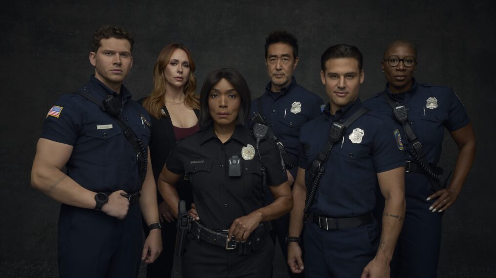 Oliver Stark as Buck, Jennifer Love Hewitt as Maddie, Angela Bassett as Athena, Kenneth Choi as Chimney, Ryan Guzman as Eddie, and Aisha Hinds as Hen — '9-1-1' Season 9