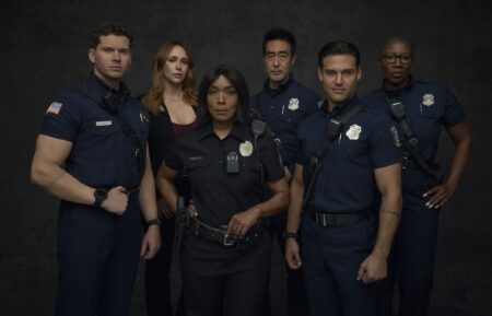 Oliver Stark as Buck, Jennifer Love Hewitt as Maddie, Angela Bassett as Athena, Kenneth Choi as Chimney, Ryan Guzman as Eddie, and Aisha Hinds as Hen — '9-1-1' Season 9