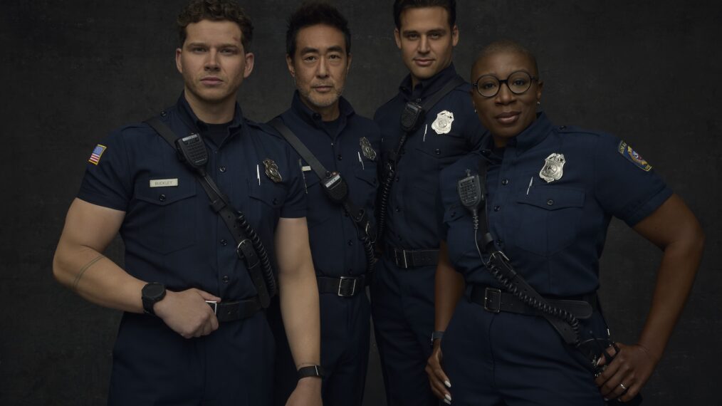 Oliver Stark as Buck, Kenneth Choi as Chimney, Ryan Guzman as Eddie, and Aisha Hinds as Hen — '9-1-1' Season 9