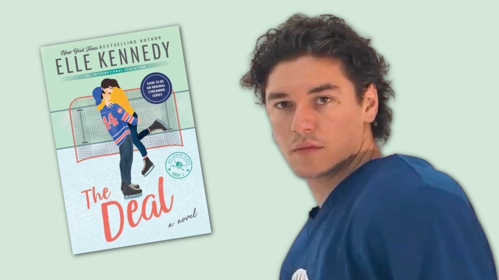 Belmont Cameli next to the book cover of 'The Deal' by Elle Kennedy