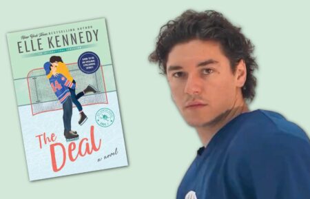 Belmont Cameli next to the book cover of 'The Deal' by Elle Kennedy