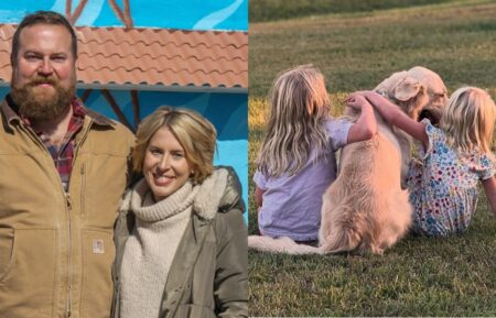 Ben and Erin Napier on Season 2, Episode 1, of HGTV's 'Home Town,' January 1, 2018; Ben and Erin Napier's daughters, Helen and Mae, and dog Brinkley, Instagram, October 19, 2025.