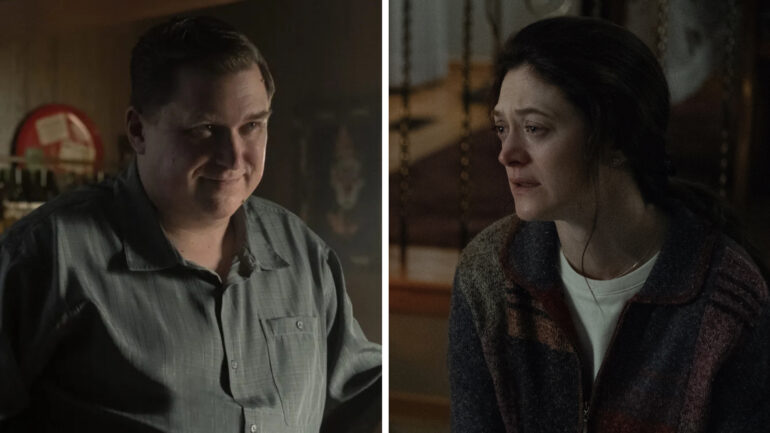 DEVIL IN DISGUISE: JOHN WAYNE GACY -- -- Pictured: Michael Chernus as John Wayne Gacy; DEVIL IN DISGUISE: JOHN WAYNE GACY -- Episode 101 -- Pictured: (l-r) Greg Bryk as Harold Piest, Marin Ireland as Elizabeth Piest